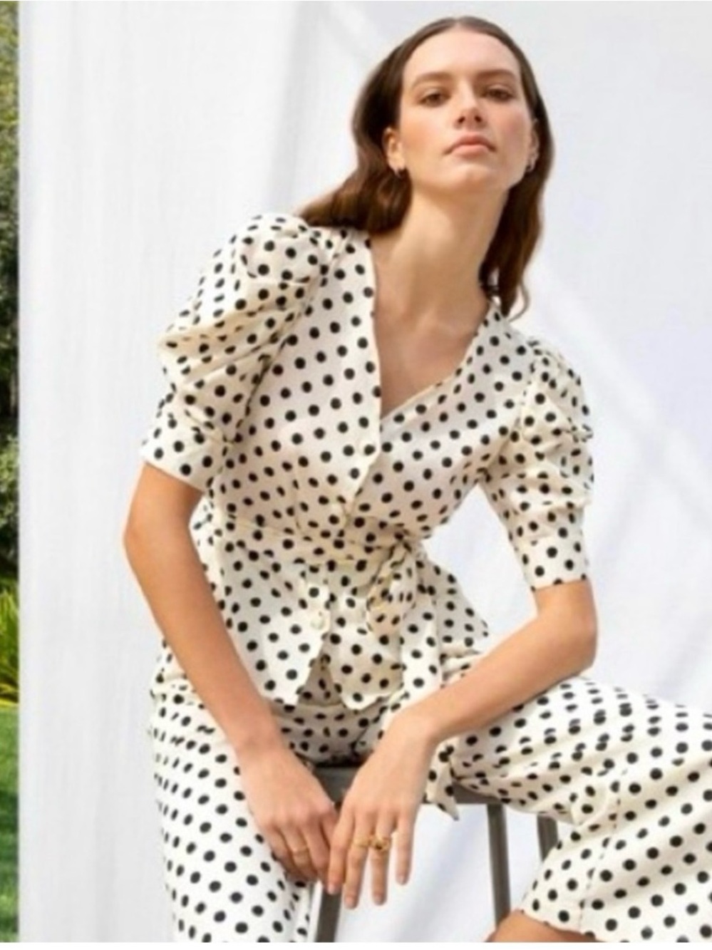 Who What Wear Cream and Black Polka Dot Wrap Set